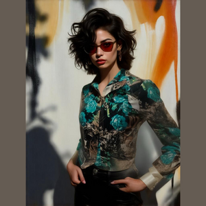 Baby Phat vintage blue turquoise brown floral cropped jacket with logo Sz S